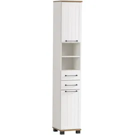 Schildmeyer Jelda Hochschrank 30,3 x 32,6 x 180,9 cm Weiß/Eiche Landhaus Dekor Holz