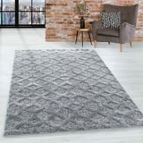 HomebyHome Teppich Wohnzimmer Hochflor Shaggy Teppich 3D Retro Design 120x170 cm Teppich Grau - Teppich für Schlafzimmer Esszimmer Küche Boho Teppich 20 mm Florhöhe Extra Weich Flauschig Pflegeleicht