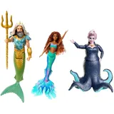 Mattel HND28 - Disney The Little Mermaid - Ariel die Meerjungfrau, König Triton mit Ariel und Ursula Spielfiguren, ca. 30 cm