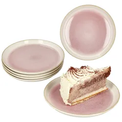 6x Reactive Glaze Paris Kuchenteller 6 Pers. Creme Pink Frühstücksteller Dessert