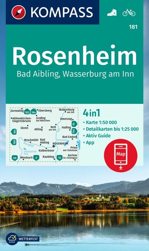 Kompass Wanderkarte 181 Rosenheim  Bad Aibling  Wasserburg Am Inn 1:50.000  Karte (im Sinne von Landkarte)