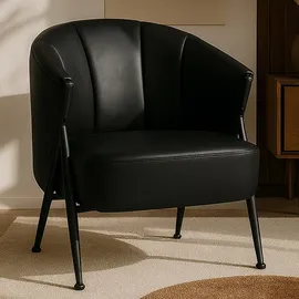 Mendler Sessel HWC-P30, Polster-/Cocktail-/Clubsessel Lounge Chair Vintage Retro Industrial Metall Kunstleder ~ schwarz