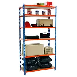 Simonrack Schwerlastregal, Lagerregal, 250x90x30 cm, Traglast pro Boden: 150 kg, 6 Stk., Stecken, Blau/Orange)