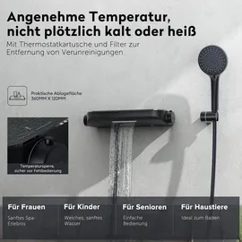 doporro Badewannenarmatur mit Handbrause, Armatur Badewanne Wasserfall Wannenarmatur aus Messing mit 38° C Sicherheitssperre Matt schwarz Duschsystem8