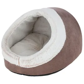 Kerbl Pet Kuschelhöhle Jana, Katzenhöhle, Katzenbett, Cappuccino, 54x43x35cm, Softplüsch, Polyestervlies, mit Wendekissen, maschinenwaschbar bei 30°C