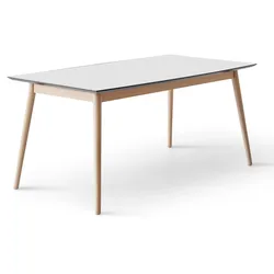 Esstisch »Meza Designtisch mit Auszugsfunktion und 2 Einlegeplatten«, bootsförmige Tischplatte MDF, Eiche Massivholzgestell, Weiß + Naturfarben, , 13850067-0 B/H/T: 165 cm x 73,5 cm x 90 cm