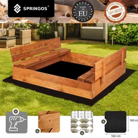 SPRINGOS Holzsandkasten mit Sitzbänken 120 x 120 cm imprägniert braun
