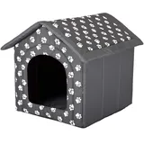 Pillowprim Hundehütte Hundehöhle Hundebett Hundehaus Katzenhöhle mittle M - 44x38 cm grau mit Pfoten