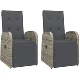 vidaXL Polyrattan Garten-Liegestuhl 57 x 69 x 106 cm grau inkl. Kissen 2 St.