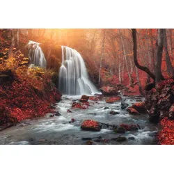 Fototapete PAPERMOON "Wasserfall im Wald", bunt, B:4,00m L:2,60m, Vlies, Tapeten