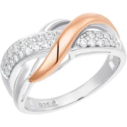 Fingerring »Twisted«, mit Zirkonia (synth.), 35836269-58 roségoldfarben-weiß + kristallweiß