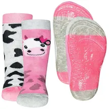 Ewers 2er-Set Stoppersocken 2er Pack Kuh in sweater grau / chinapink | Gr.: 27-28