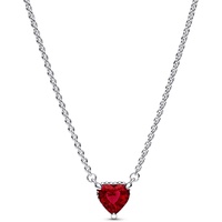 Pandora Funkelnder Herzförmiger Strahlenkranz Collier-Halskette aus Sterlingsilber mit Zirkonia in der Farbe Silber-Rot, PANDORA Timeless Collection, Länge: 45cm, 392542C01-45