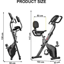 Dskeuzeew Heimtrainer Fahrrad Klappbar für Zuhause - BIGZZIA 4-in-1 Heimtrainer mit 8 Stufen verstellbarem Magnetwiderstand und Spannseil, klappba... - Schwarz