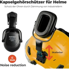 mustbau Sicherheitshelm-Set, EN397 Schutzhelm mit Ohr- und Gesichtsschutz, verstellbares Kopfband von 53 bis 63 cm, strapazierfähiges ABS-Material