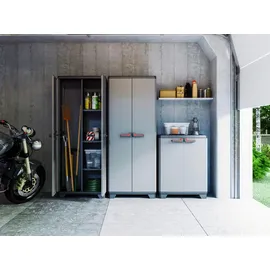 KETER Stilo Kunststoffschrank Niedrig Dunkelgrau/Schwarz/Rot - Robuste Aufbewahrungslösung, 68x39x90cm, mit Verstellbaren Einlegeböden