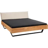 Linea Natura Balkenbett, Beige, Wildeiche, Holz, Textil, Wildeiche, massiv, 160x220 cm, in verschiedenen Größen erhältlich, Schlafzimmer, Betten, Doppelbetten