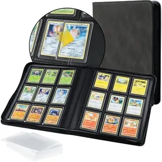 Tolesum Toploader Album für 216 Karten mit 10 Top loader, 9-Fächer Sammelkarten Binder für TCG/MTG,Trading Card Ordner mit Hüllen für 3x4 Zoll Rigid Toploaders Card,Denim-Design