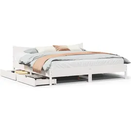 vidaXL Massivholzbett mit Schubladen Weiß 180x200 cm Kiefer