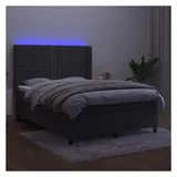 vidaXL Boxspringbett mit Matratze & LED Dunkelgrau 140x200 cm Samt