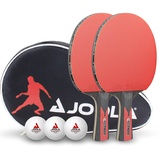 Joola Tischtennis Set Duo Carbon 2 Tischtennisschläger + 3 Tischtennisbälle + Tischtennishülle, rot/schwarz, 6-teilig