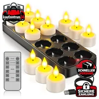 Aufladbare Teelichter LED 12er Set mit Timer Fernbedienung für Deko Party