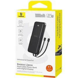 Baseus Powerbank 10000mAh 22.5W Mit Display, Usb-c-kabel, Iphone Lightning-anschluss – Schwarz