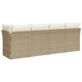 vidaXL Gartensofa mit Kissen 4-Sitzer Beige Poly Rattan