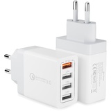 2 Stück USB Ladegerät Mehrfach, 4-Ports USB Ladeadapter mit 33W Intelligent QC 3.0 Schnellladegerät Netzteil Stecker für Samsung Galaxy S24 S23 S22 S21 S20 FE S10 S9 S8 A54 A34 A14, iPhone, iPad