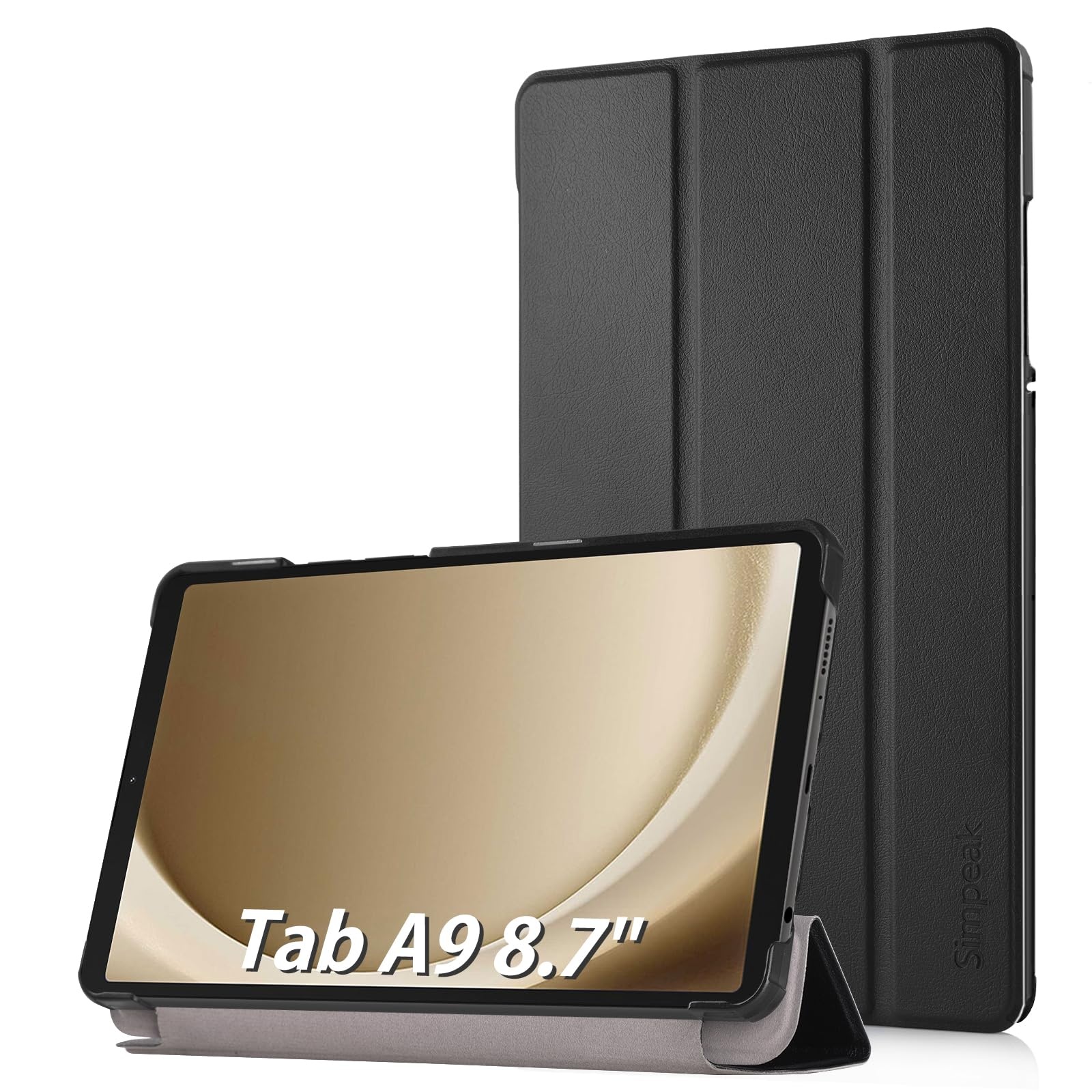 Simpeak Hülle Kompatibel mit Samsung Galaxy Tab A9 8.7 Zoll, Ultra Dünn mit Standfunktion Schutzhülle für SM-X110 SM-X115 Case Taschen, Schwarz