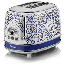 Ariete Toaster 155 Capri, 2 Schlitz Toaster, 6 Bräunungsstufen, Mediterranes Design, weiß, blau blau|weiß
