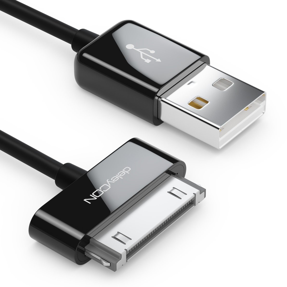 deleyCON 0,5m 30-Pin USB Kabel Dock Connector Sync-Kabel Ladekabel Datenkabel Kompatibel mit iPhone 4s 4 3Gs 3G iPad iPod - Schwarz