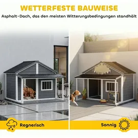 PawHut Hundehütte aus Holz Kleintierhaus Hundehaus mit Terrasse für draußen