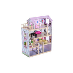 HOMCOM Puppenhaus Kinder Puppenhaus mit Möbeln rosa