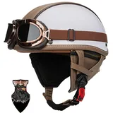 Mofa Helm Halbschalenhelm Retro ECE-zertifizierter | ABS-Motorradhelm mit EPS-Polsterung | Schnellverschluss, abnehmbarem Nackenschutz | Für Chopper, Roller, Cruiser Herren/Damen