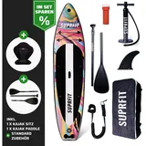 SF SUPRFIT Inflatable SUP-Board SUP Board Aquarell Set inkl. Sitz und Paddle, Touring, Stand Up Paddling Set mit Kajak Sitz und 4-teiliges Paddel bunt