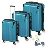 veska Hartschalenkoffer Kofferset 3 teilig mit TSA Zahlenschloss 4 Rollen ABS-Hartschale, Reisekoffer Trolley Rollkoffer Koffer - nebelblau - Hellblau