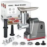 KNKA PRO Fleischwolf Elektrischer Fleischwolf mit Wurstfüller, 3 Lochscheiben (4, 6, 15mm), Vor-und Rücklauf, 2 Leistungsstufen, für Fleisch, Kebbe, Gemüse, Salat silberfarben