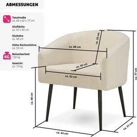 Tectake tectake® Sessel Mysig beige, dicke Polsterung mit Bouclé-Bezug,