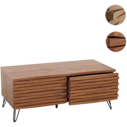 Couchtisch HWC-M49, Wohnzimmertisch Tisch, 3D-Design 2 Schubladen MDF Metall 46x110x55cm ~ Walnuss-Optik