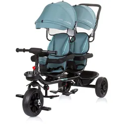 Chipolino Dreirad Tricycle Hip Hop, zwei Kinder, bis 40 kg, Sitze 360° drehbar türkis