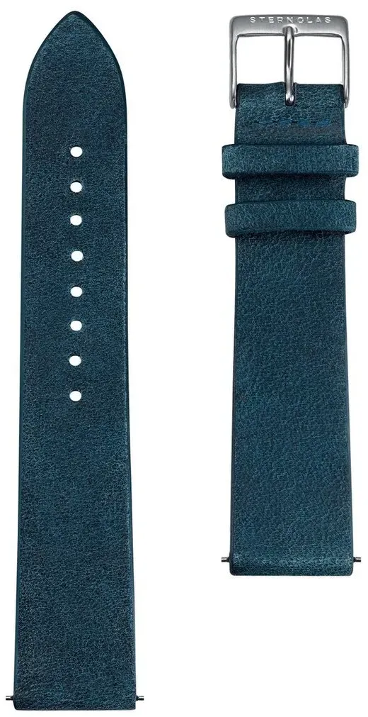STERNGLAS - STRAP - Lederarmband - vintage nachtblau - silber gebürstet / 20 MM