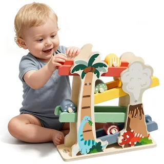 Lehoo Castle Montessori Spielzeug ab 1 2 Jahr, Dinosaurier Kugelbahn Holz, Holzspielzeug ab 1 2 Jahr