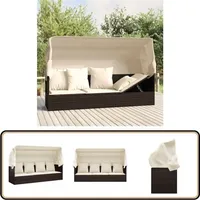 Outdoor-Loungebett mit Dach und Kissen Braun Poly Rattan - Outdoormöbel - Lounge Bett - Sonnenschirm - Gartenmöbel - Poolbereich