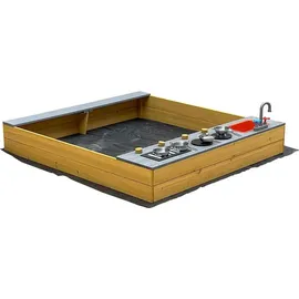 Home Deluxe Sandkasten COOKY – Natur | Holz-Sandkasten mit Spielküche für kreativen Spielspaß - Braun