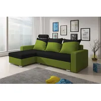 Fun Möbel Ecksofa Sofa NORA mit Schlaffunktion Lim..grün/Schwarz Ottomane Links - Schwarz