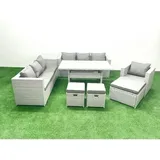 8 Stücke Rattan Garten Sofa Set Mit Kissen Terrassen Gartenmöbel Sets Mit Sessel Esstisch Beistelltisch 3 Fußhockern - Fimous