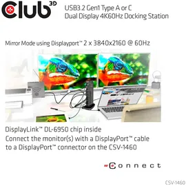 Club 3D CSV-1460 USB 3.0 Dual Display 4K60Hz Docking Station