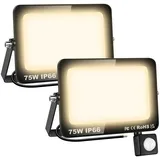 SKYWORLD 2 Pcs LED Strahler mit Bewegungsmelder PIR, 100W 10000LM LED Außenstrahler 3000K Warmweiß Fluter Flutlicht, Scheinwerfer Aussenleuchte Wasserdicht für Hof Garage Garten Parkplatz