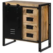 MASSIVMOEBEL24.DE Kommode Mango 90x45x90 natur klar lackiert / Metall schwarz BLACKBURN #108